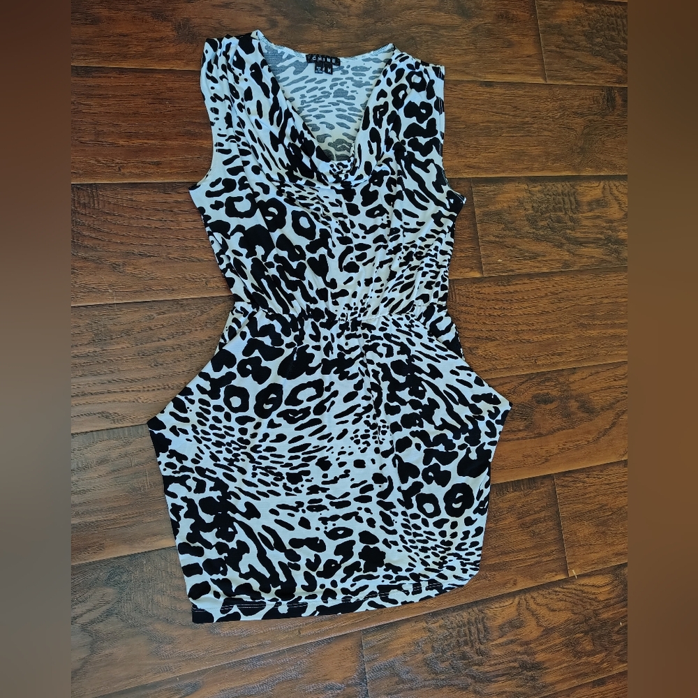 Vintage Y2K Chime black and white Stretch animal print mini dress size M-L